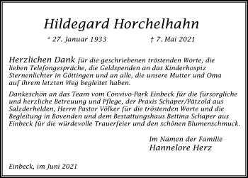 Traueranzeige von Hildegard Horchelhahn von Göttinger Tageblatt