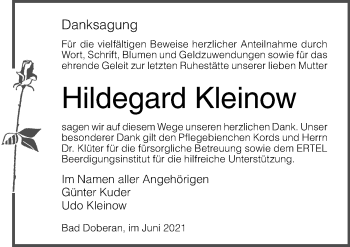 Traueranzeige von Hildegard Kleinow von Ostsee-Zeitung GmbH