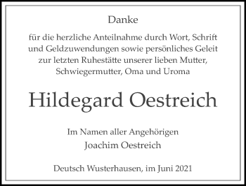 Traueranzeige von Hildegard Oestreich von Märkischen Allgemeine Zeitung