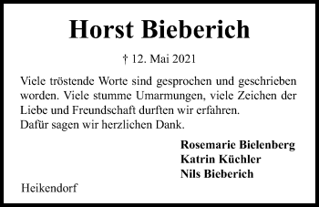 Traueranzeige von Horst Bieberich von Kieler Nachrichten