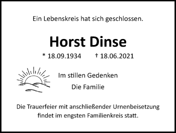 Traueranzeige von Horst Dinse von Ostsee-Zeitung GmbH