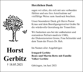 Traueranzeige von Horst Gerbitz von Göttinger Tageblatt