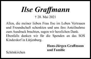 Traueranzeige von Ilse Graffmann von Kieler Nachrichten