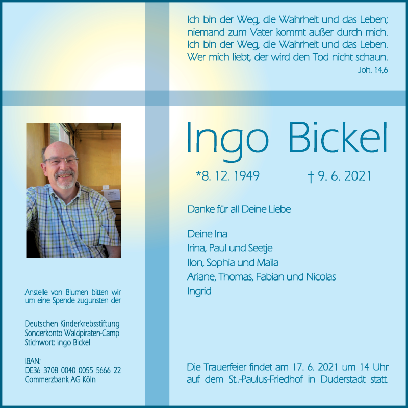  Traueranzeige für Ingo Bickel vom 12.06.2021 aus Göttinger Tageblatt