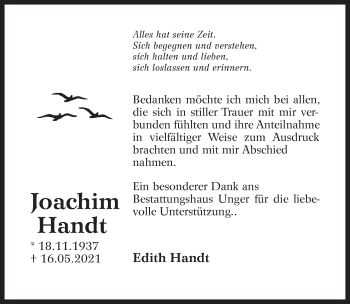 Traueranzeige von Joachim Handt von Märkischen Allgemeine Zeitung