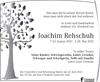 Traueranzeige von Joachim Rehschuh von Leipziger Volkszeitung