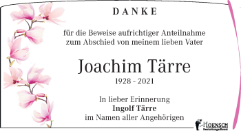 Traueranzeige von Joachim Tärre von Leipziger Volkszeitung