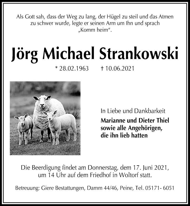  Traueranzeige für Jörg Michael Strankowski vom 15.06.2021 aus Peiner Allgemeine Zeitung