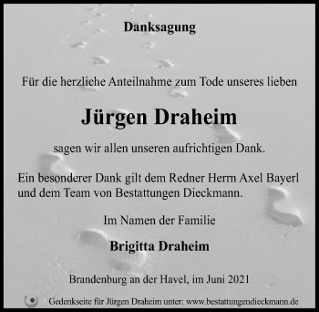Traueranzeige von Jürgen Draheim von Märkischen Allgemeine Zeitung