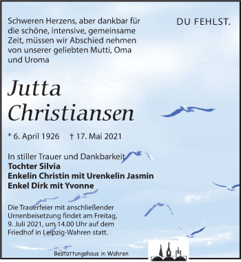 Traueranzeige von Jutta Christiansen von Leipziger Volkszeitung