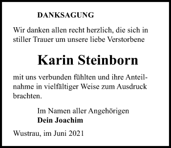 Traueranzeige von Karin Steinborn von Märkischen Allgemeine Zeitung