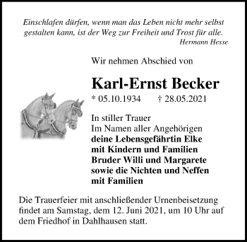 Traueranzeige von Karl-Ernst Becker von Märkischen Allgemeine Zeitung