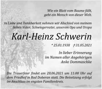Traueranzeige von Karl-Heinz Schwerin von Ostsee-Zeitung GmbH