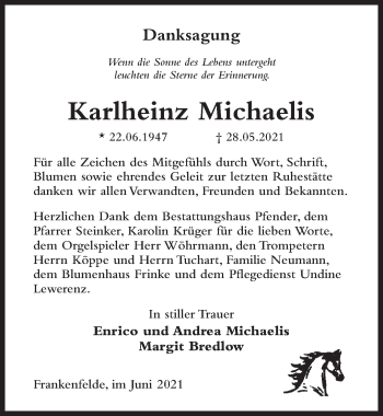 Traueranzeige von Karlheinz Michaelis von Märkischen Allgemeine Zeitung