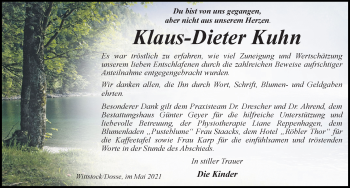 Traueranzeige von Klaus Dieter Kuhn von Märkischen Allgemeine Zeitung