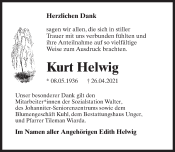 Traueranzeige von Kurt Helwig von Märkischen Allgemeine Zeitung