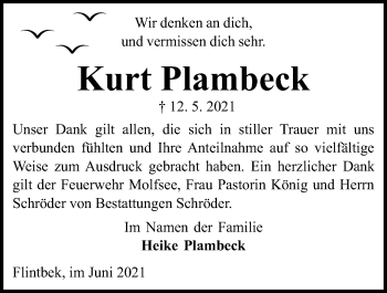 Traueranzeige von Kurt Plambeck von Kieler Nachrichten