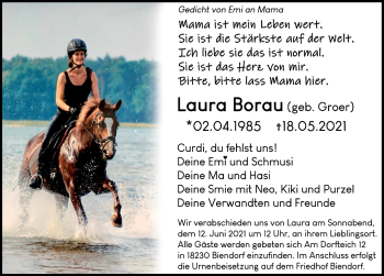Traueranzeige von Laura Borau von Ostsee-Zeitung GmbH