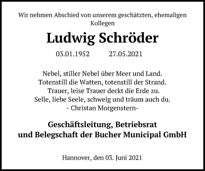  Traueranzeige für Ludwig Schröder vom 04.06.2021 aus Hannoversche Allgemeine Zeitung/Neue Presse
