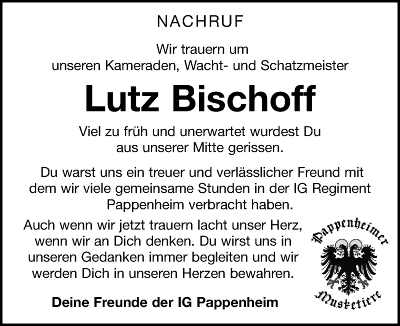  Traueranzeige für Lutz Bischoff vom 05.06.2021 aus Leipziger Volkszeitung