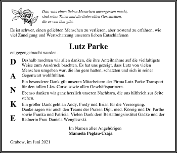 Traueranzeige von Lutz Parke von Märkischen Allgemeine Zeitung