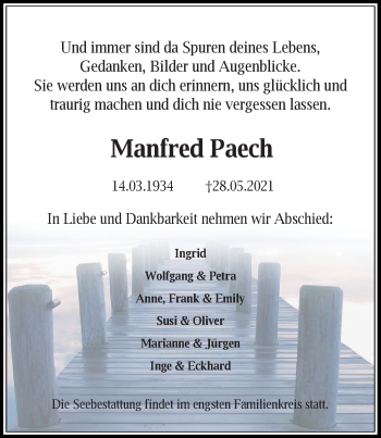 Traueranzeige von Manfred Paech von Ostsee-Zeitung GmbH