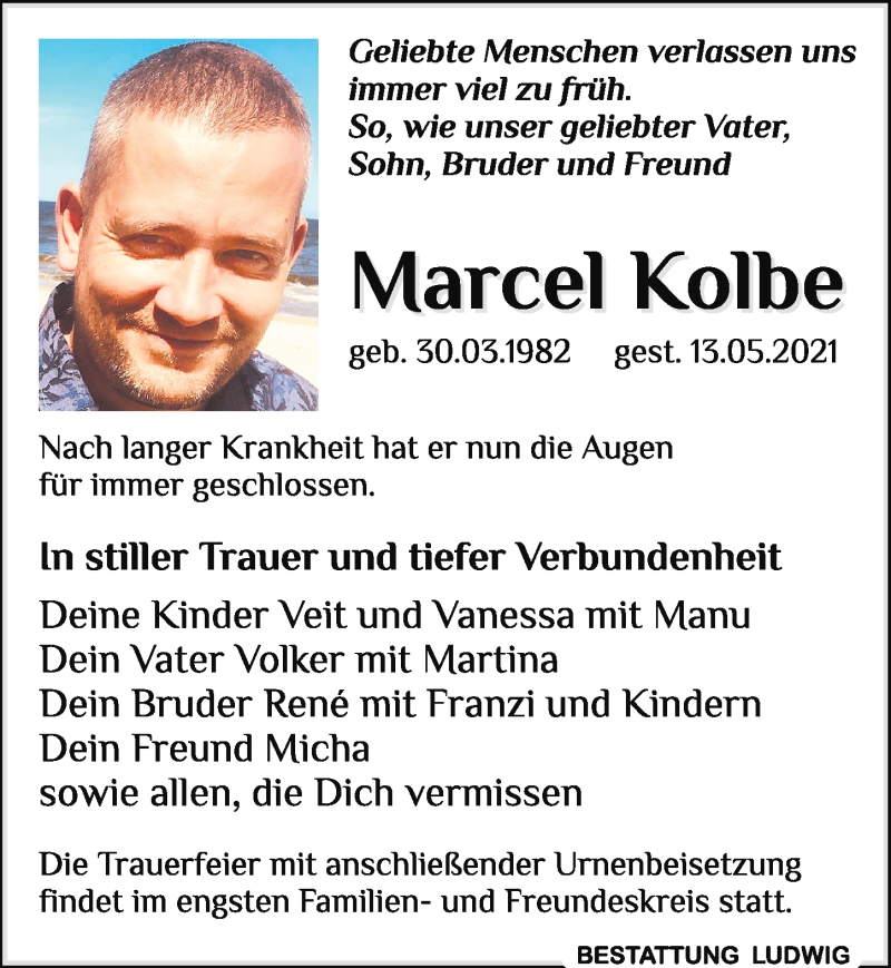  Traueranzeige für Marcel Kolbe vom 05.06.2021 aus Leipziger Volkszeitung