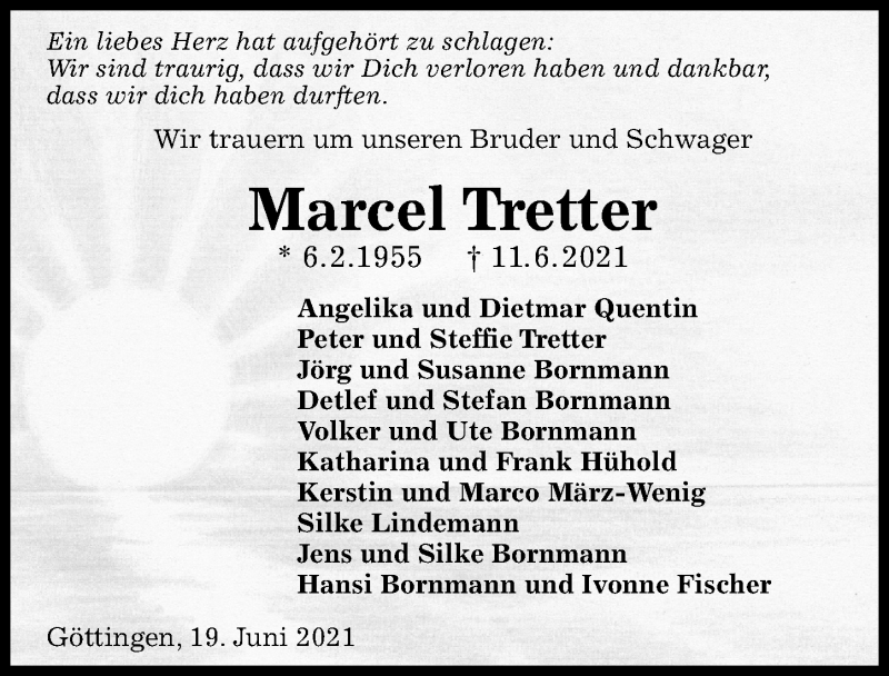  Traueranzeige für Marcel Tretter vom 19.06.2021 aus Göttinger Tageblatt