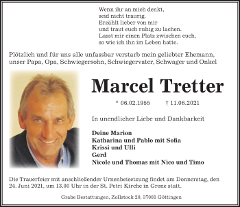 Traueranzeige von Marcel Tretter von Göttinger Tageblatt