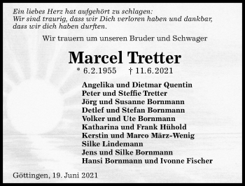 Traueranzeige von Marcel Tretter von Göttinger Tageblatt