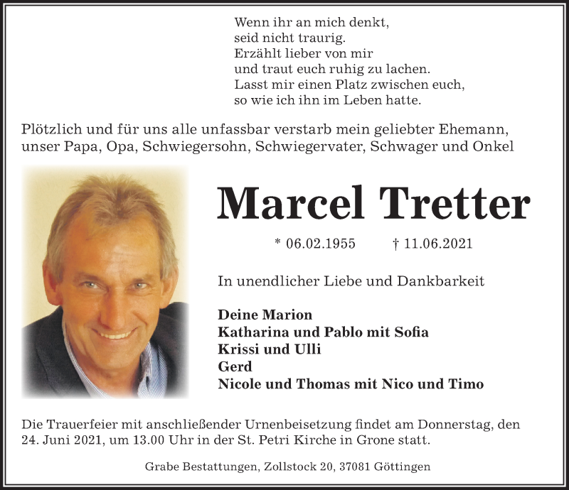  Traueranzeige für Marcel Tretter vom 19.06.2021 aus Göttinger Tageblatt