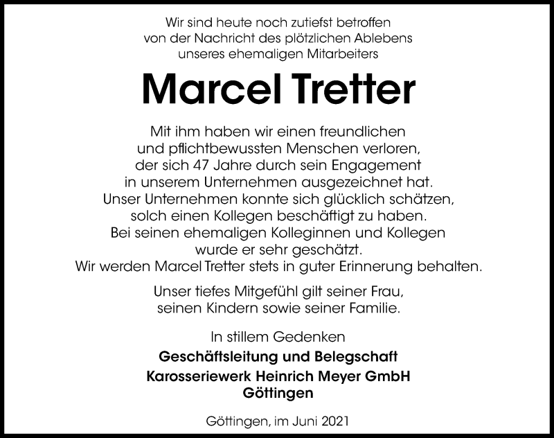  Traueranzeige für Marcel Tretter vom 26.06.2021 aus Göttinger Tageblatt