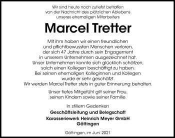 Traueranzeige von Marcel Tretter von Göttinger Tageblatt