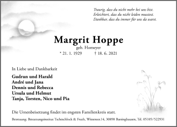 Traueranzeige von Margrit Hoppe von Hannoversche Allgemeine Zeitung/Neue Presse