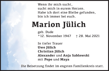 Traueranzeige von Marion Jülich von Hannoversche Allgemeine Zeitung/Neue Presse