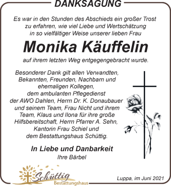 Traueranzeige von Monika Käuffelin von Leipziger Volkszeitung