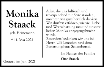 Traueranzeige von Monika Staack von Kieler Nachrichten