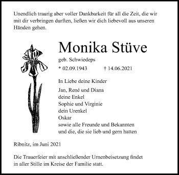 Traueranzeige von Monika Stüve von Ostsee-Zeitung GmbH