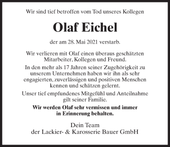 Traueranzeige von Olaf Eichel von Märkischen Allgemeine Zeitung