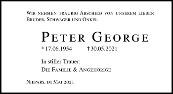 Traueranzeige von Peter George von Ostsee-Zeitung GmbH