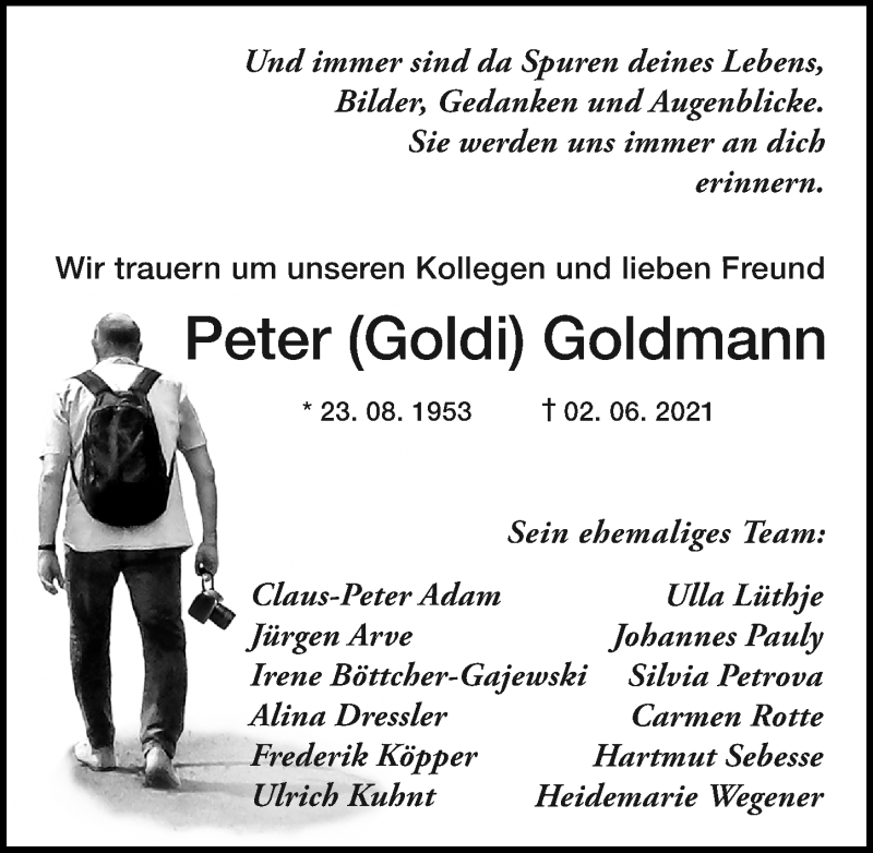  Traueranzeige für Peter Goldmann vom 12.06.2021 aus Göttinger Tageblatt