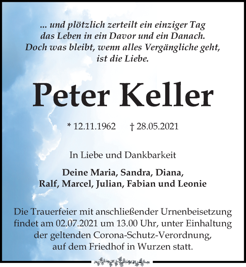  Traueranzeige für Peter Keller vom 05.06.2021 aus Leipziger Volkszeitung