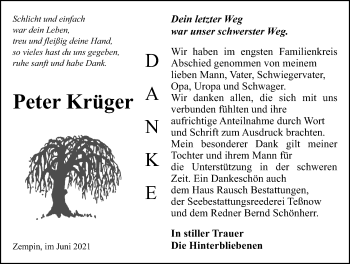 Traueranzeige von Peter Krüger von Ostsee-Zeitung GmbH