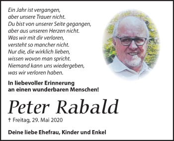 Traueranzeige von Peter Rabald von Leipziger Volkszeitung