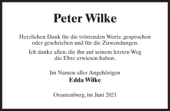 Traueranzeige von Peter Wilke von Märkischen Allgemeine Zeitung