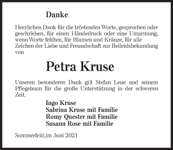 Traueranzeige von Petra Kruse von Märkischen Allgemeine Zeitung