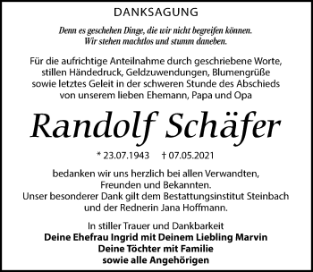Traueranzeige von Randolf Schäfer von Leipziger Volkszeitung