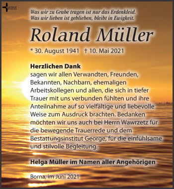 Traueranzeige von Roland Müller von Leipziger Volkszeitung