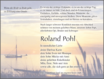 Traueranzeige von Roland Pohl von Ostsee-Zeitung GmbH