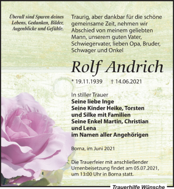 Traueranzeige von Rolf Andrich von Leipziger Volkszeitung